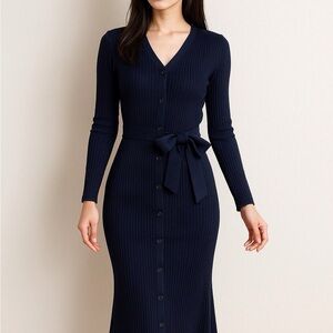MOUSSY BLACK NWT Navy Ribbed Rayon Belted Maxi Dress Free Size Japanese